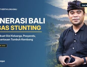 Grafis editorial ulasan Agung Gempa tentang penanganan stunting, gizi keluarga, pemantauan tumbuh kembang dan Posyandu Bali