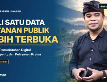 Grafis editorial ulasan Agung Gempa tentang Pergub Bali 53/2021, Satu Data, dan transparansi layanan digital Pemerintah Provinsi Bali